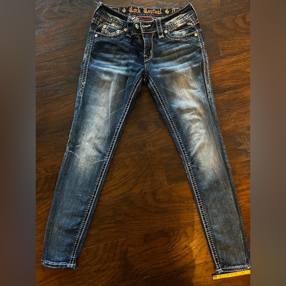 Rock Revival Dark Blue Skinny Jeans Size 27